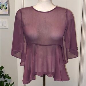 Charlotte Russe Sheer Dusty Plum Top W Flowy Shoulders